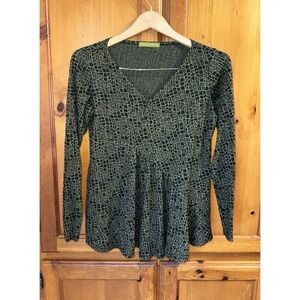 Cut Loose Long Sleeve Black Green Cotton Shirt Lagenlook USA Casual Women's S